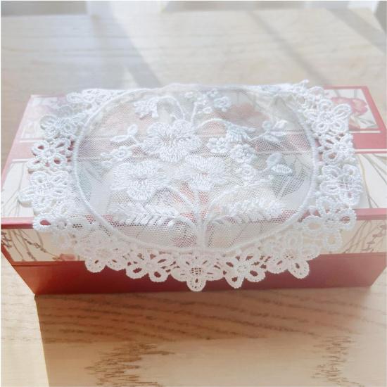 Round Lace Placemats Set of 6 Flower Doilies Embroidered Table Mat Cup Mat Vase Mat (White Flower)