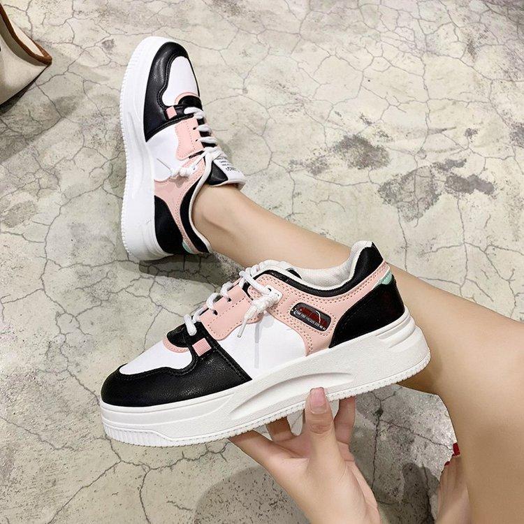 Shoes for Four Seasons Women's Mixed Batch  New Rubber Muffin Soft Bottom Lightweight Black Pink PU Leather Women's Casual Sneakers