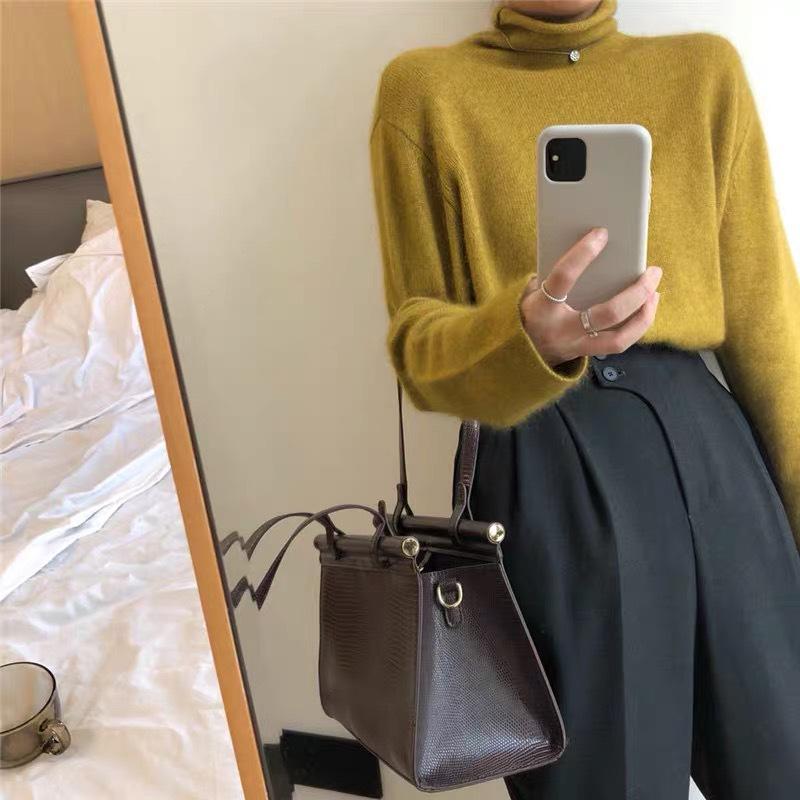 Women's Autumn/Winter Cowl Neck Wool Sweater - Casual & Versatile, Loose Fit, High Neck Base Layer
