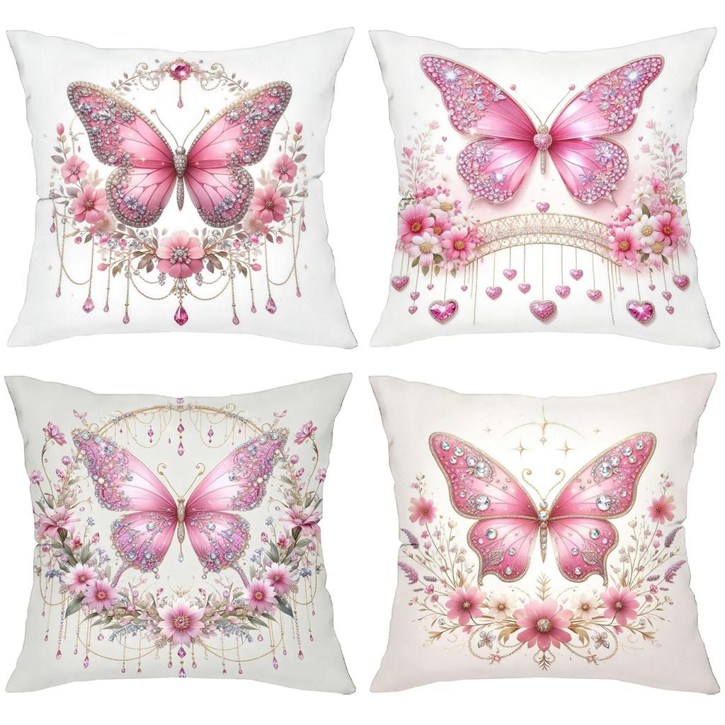 2D flat printing Pink Butterfly Decorative Cushions Floral Pattern Polyester pillowcase, sofa decorative cushion cov
