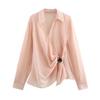 2025 Spring Women's European & American Double-Breasted Long Sleeve Lapel Shirt