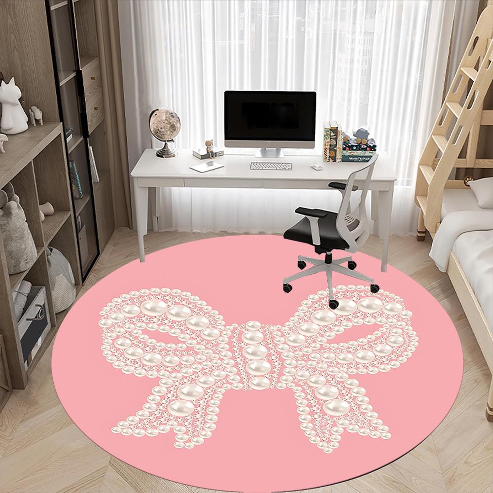 1pc Pearl Bow Office Round Rug, Carpet for Office, Gaming, Lightweight Round Floor Mat Yy260205055