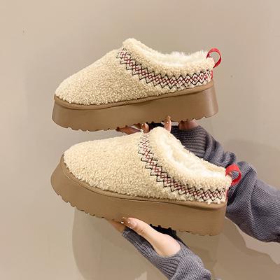 Winter Women Thick-soled Toe Slippers Women's Autumn and Winter Fur Lambswool and Fleece Warm Boots Lazy Cotton Shoes