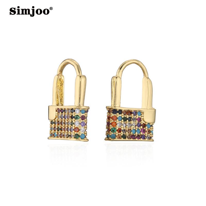 SIMJOO Creative Love Lock Design Color Zircon Earrings