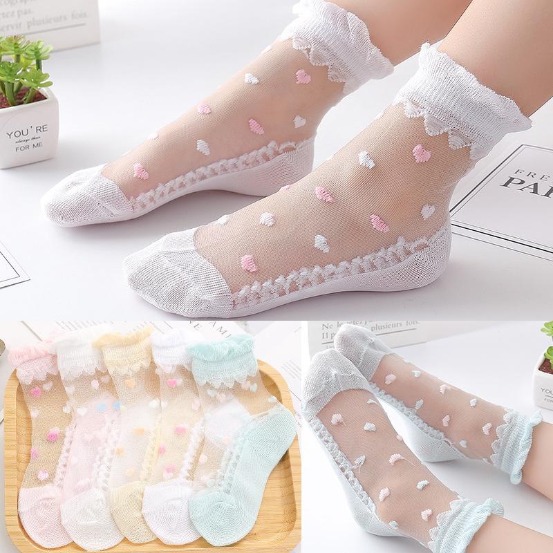 5 Pairs Girls Summer Cotton Lace Princess Mesh Socks Breathable Short Ankle Socks For Kids Age 1-12 Years Soft And Comfortable