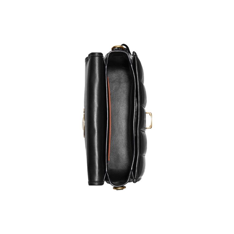 Coach Studio 23 Solid Color Minimalist Quilted C Buckle Flap Leather Messenger Bag Women Bags Black C7725-B4BK