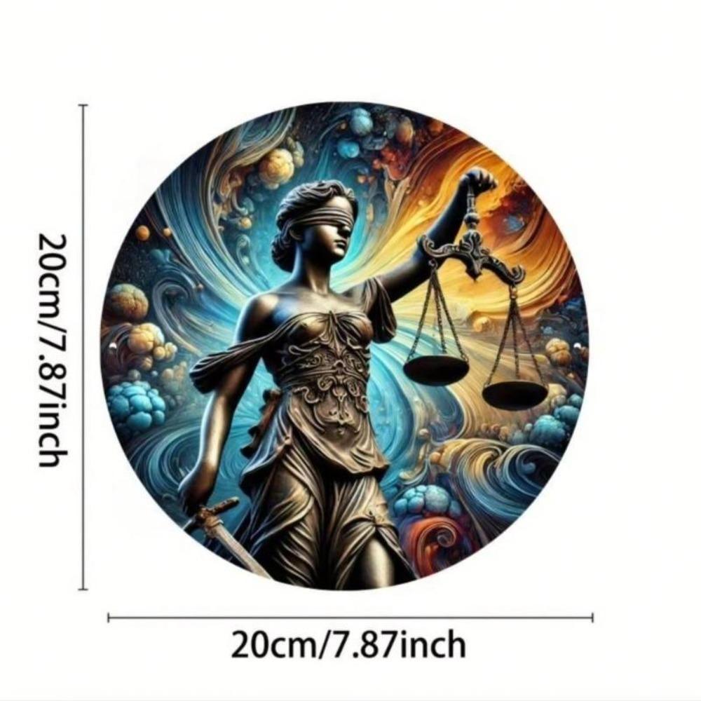 Metal Tin Sign Justice Goddess Wall Art 8x8 Inch Home Kitchen Decor