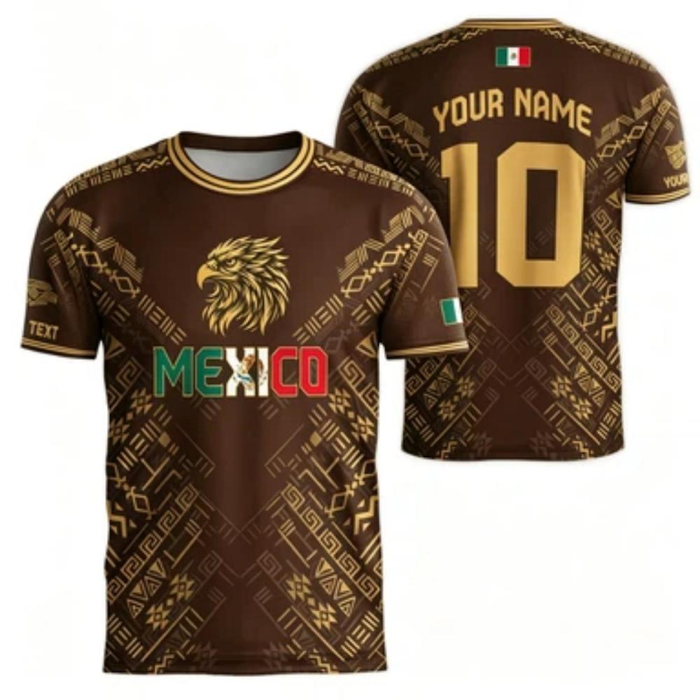 Mexico National Flag Soccer Jersey T-Shirt Men's Eagle Graphic Tee Short Sleeve Summer Football Fan Sportswear Outdoor Casual Top