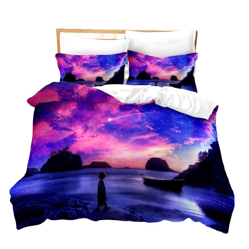 3D Digital Bedding Three-Piece Quilt Cover Landscape