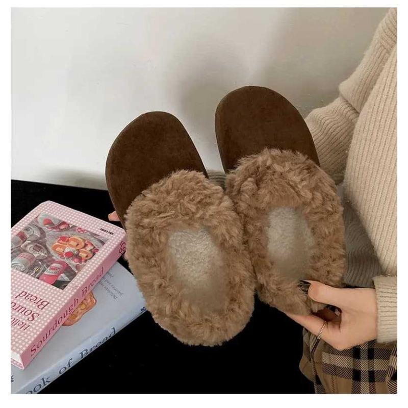

New Women s Thick-soled Height-increasing Shoes and Slippers with A Retro Fleece Cover 40 кавовий
