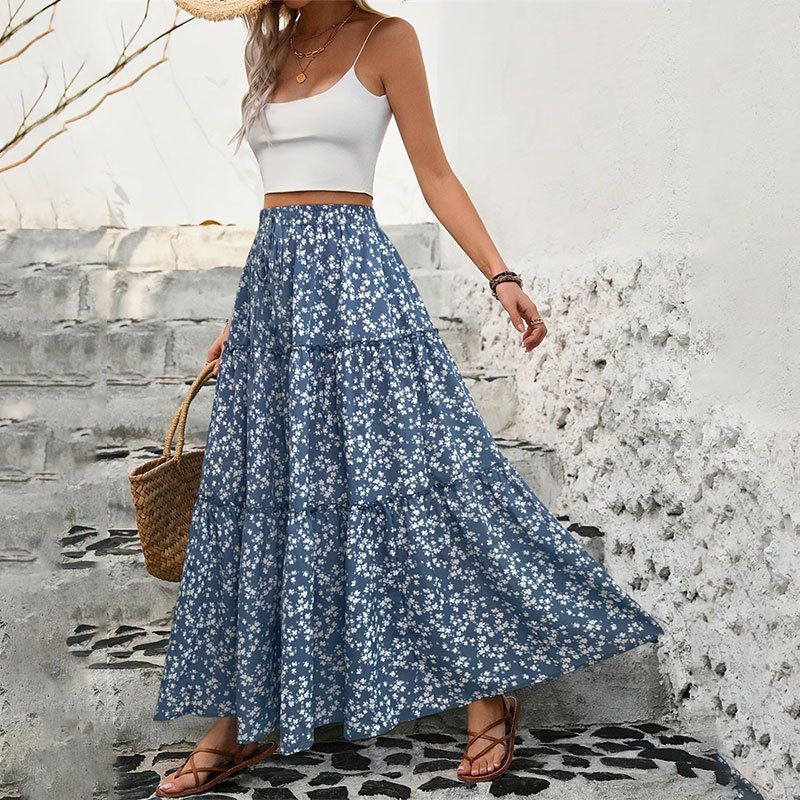 

Small Floral Skirt2025 Women clothes Belt Three-Layer Patchwork Long Spring and Summer Small Floral Skirt Flower color S