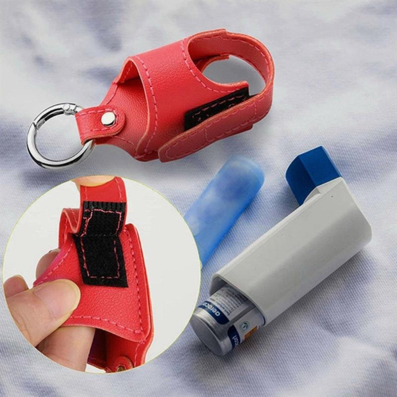 Convenient PU Leather Inhaler Travel Case Portable Holder for Daily Use and Indoor Activities with Metal Buckle