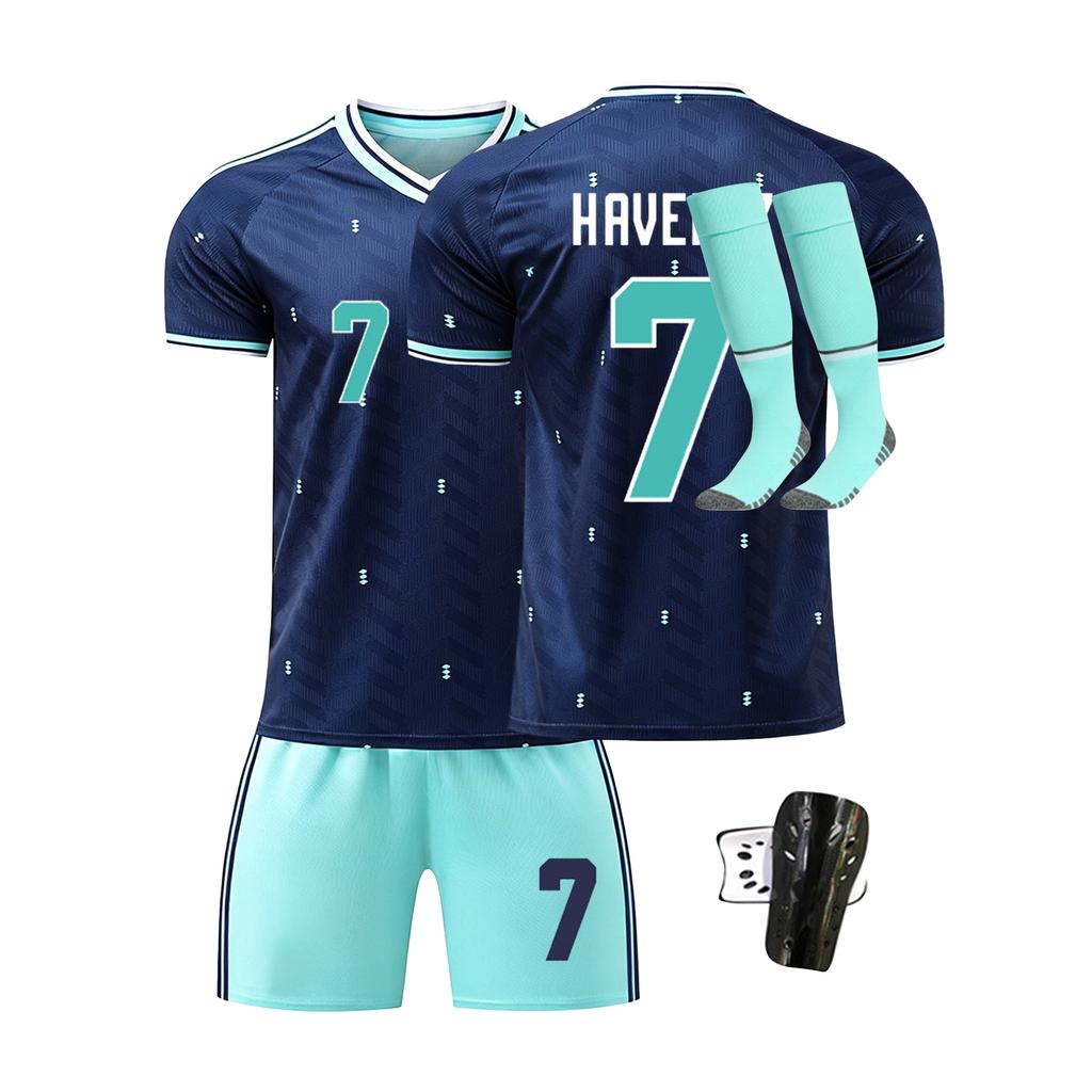 Men's Four Piece Sportswear Set Includes Short Sleeve Jersey Shorts Socks and Shin Guards Suitable for Outdoor and Indoor Activities