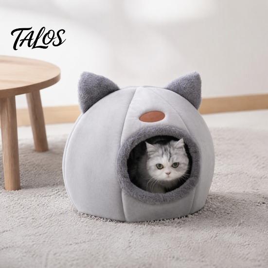 Small Animal Bedding Plush Cat Cave Bed with Ears, Enclosed Cozy Hide Bed, Non-slip Cute Ear Bottom, Warm Winter Pet Nest for Indoor Large Cats