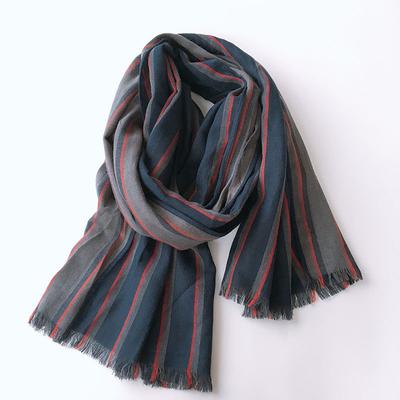 Autumn and Winter Blue Striped Men's Business Casual  Cotton Extended 2.2M Scarf