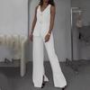 2024 Elegant Solid Color V-neck Sleeveless Vest & High-waisted Wide-leg Pants Set for Women