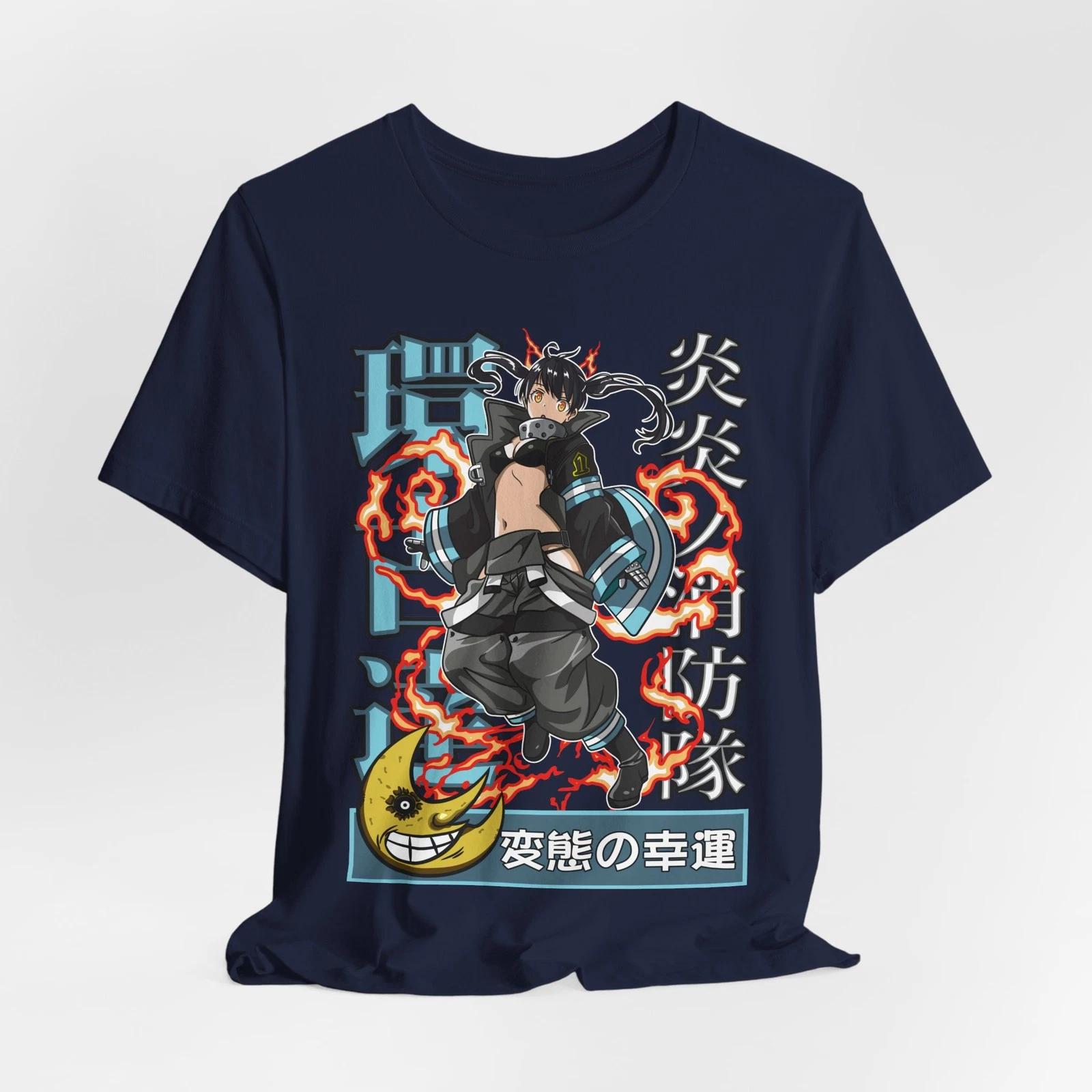 Anime Fire Force Character T-Shirt | Japanese Kanji Graphic Tee XXXL