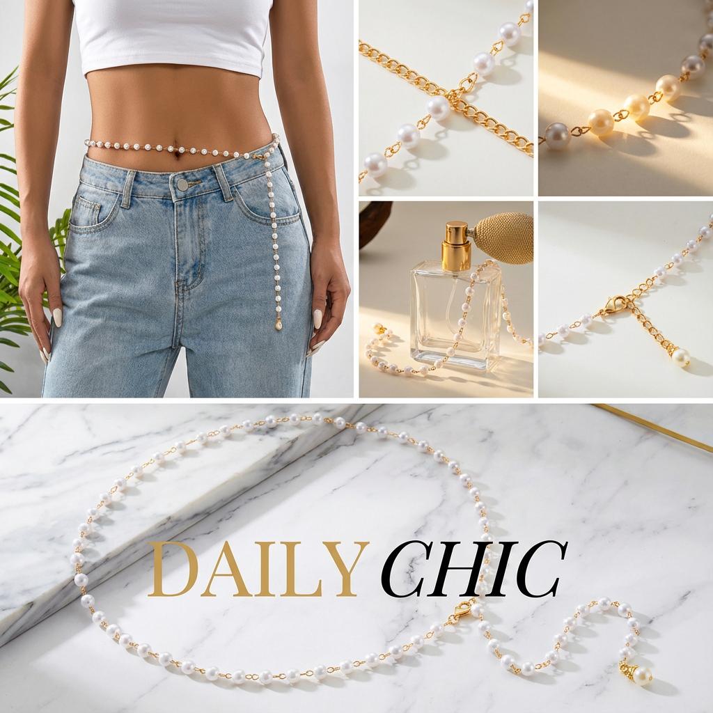 Elegant Imitation Pearl Waist Chain Belt for Women Fashion Metal Tassel Belly Chain Summer Beach Bikini Body Jewelry Accessories