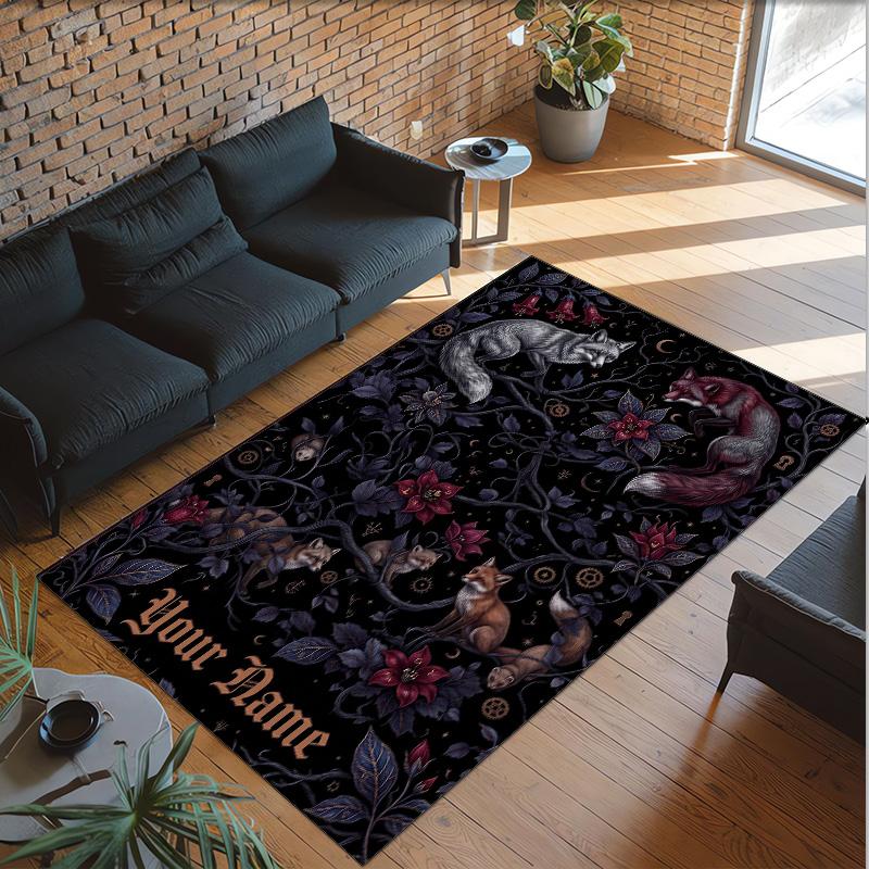 Fox Theme Crystal Velvet Floor Rug Personalized Custom Name Text Warm Carpet Home Decoration