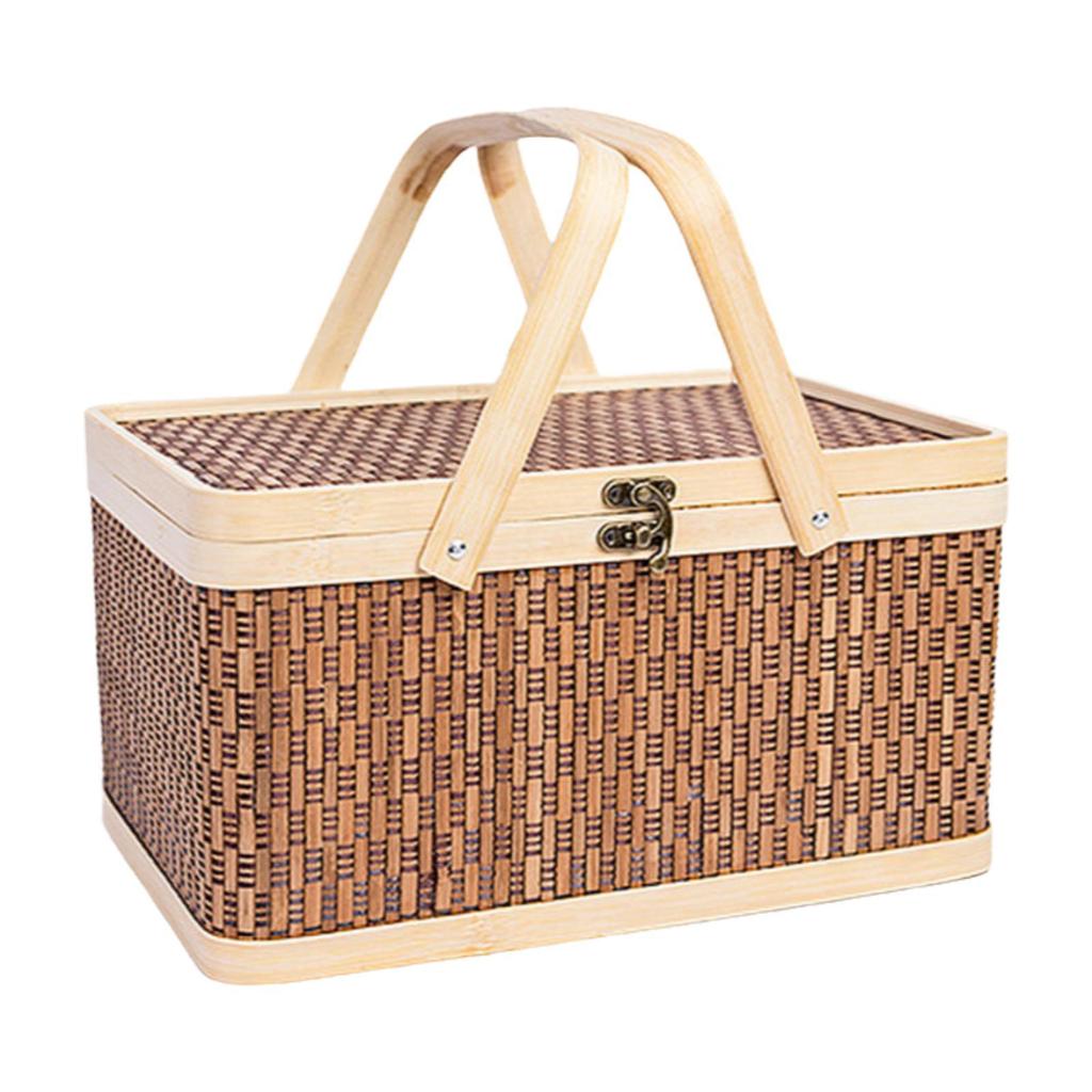 Handwoven Basket Shopping Basket Organizer Bin Gift Wrapping Basket with Lid Picnic Basket Hamper Basket for Bread Mooncake