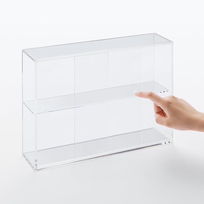 MUJI Acrylic Collection Stand with Sliding Door - Large, Approx. W33.6 x D8.4 x H24.4cm, 02856113, for Bedroom, Living Room, Transparent