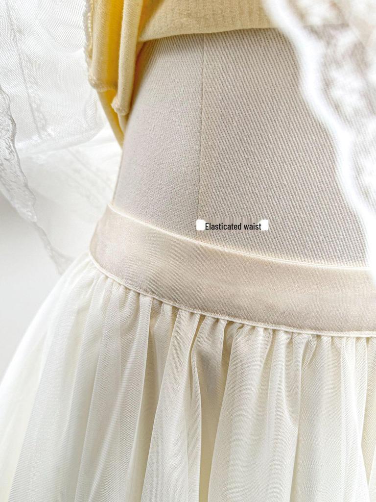 Elegant White Ruffle Mesh A-Line Skirt