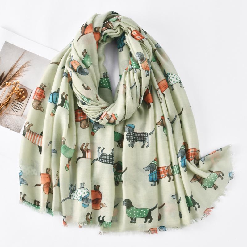 Animal Scarf Tassel Viscose Shawl Dachshund Dog Cat Pattern Scarves Women Muslim Hijab Cute Head Wraps Muffler