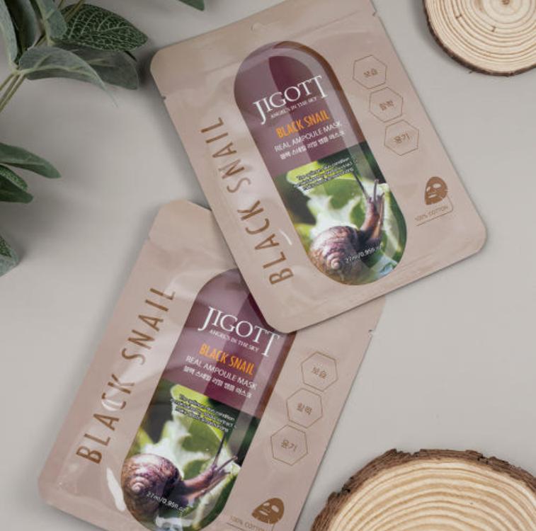 Jigott Black Snail Real Ampoule Mask Pack – Intensive Skin Repair & Hydration