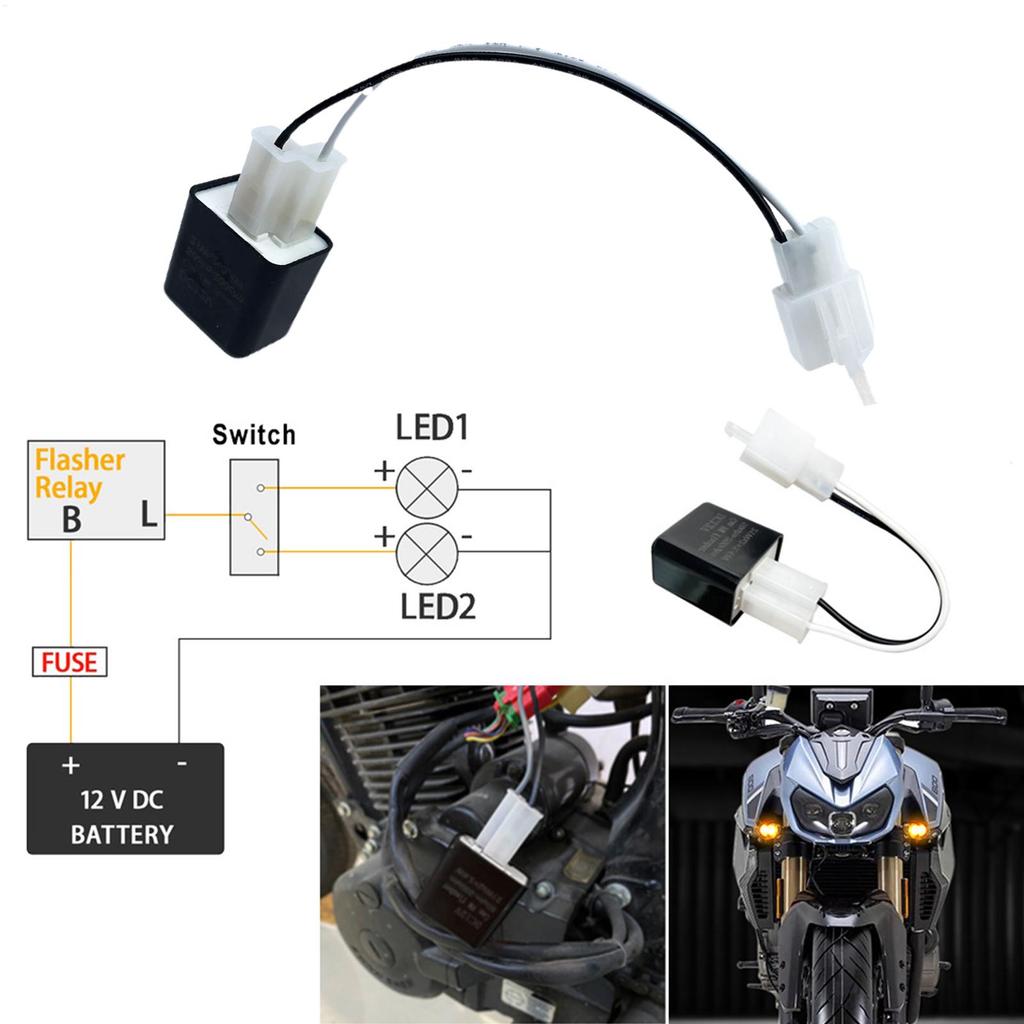 Motorcycle Relay Adapter Cable 2 Pin 12V LED Flasher Relay Adjustable Frequency Of Turn Signals Turn Light Adapter Connector