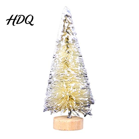 Small Christmas Tree Mini Bottle Brush Tree Artificial Miniature Tiny Sisal with Living Room Decor Wooden Base Winter Snow Frost Tabletop