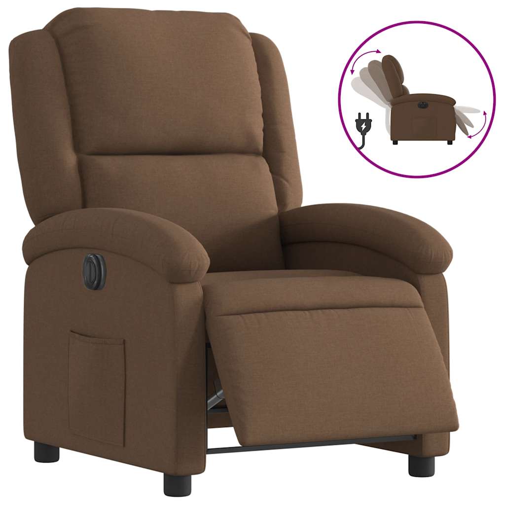 Electric Recliner Chair Brown Fabric
