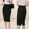 High Waist Slimming Midi Pencil Skirt with Elastic Waistband and Hip-Hugging Slit