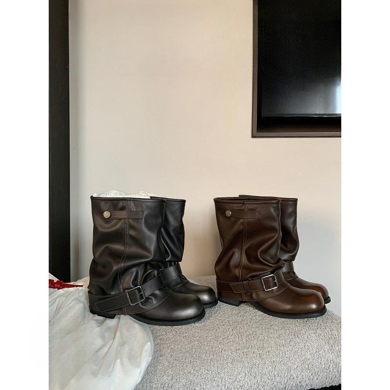 Antypoślizgowe kozaki z nogawkami spodni, damskie plisowane kozaki z klamrą, botki, buty damskie