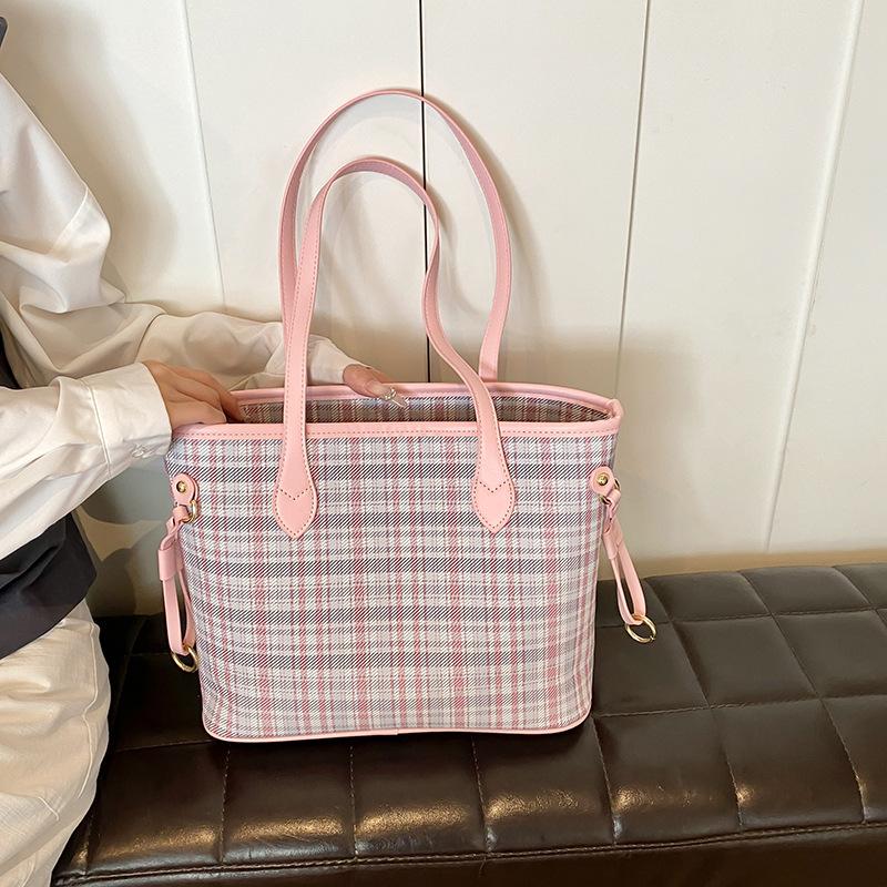 Tote bag women's large-capacity plaid commuter bag new casual shoulder bag college student class bag