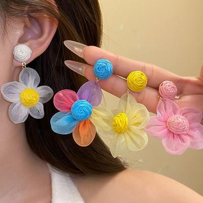 Sunflower Multi-colored Ear Accessories Raffia Flower Ear Drop Handmade Wood Drop Earrings  Daily