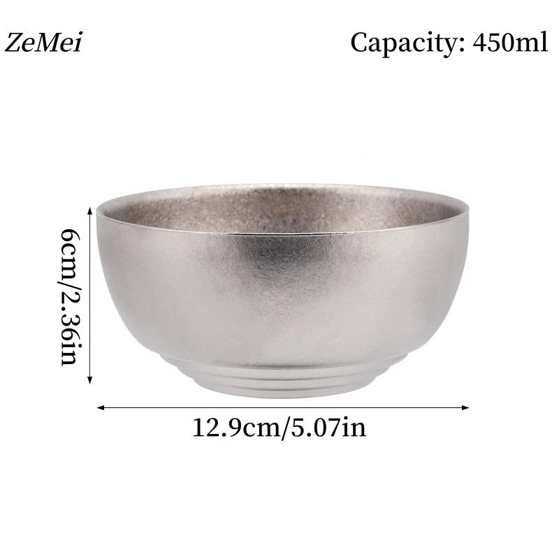 1Pcs Pure Titanium Double-Layer Bowl,450 ml Threaded Texture Drop-Proof Heat-Resistant Home Rice Bowl Food Tableware,Kitchenware