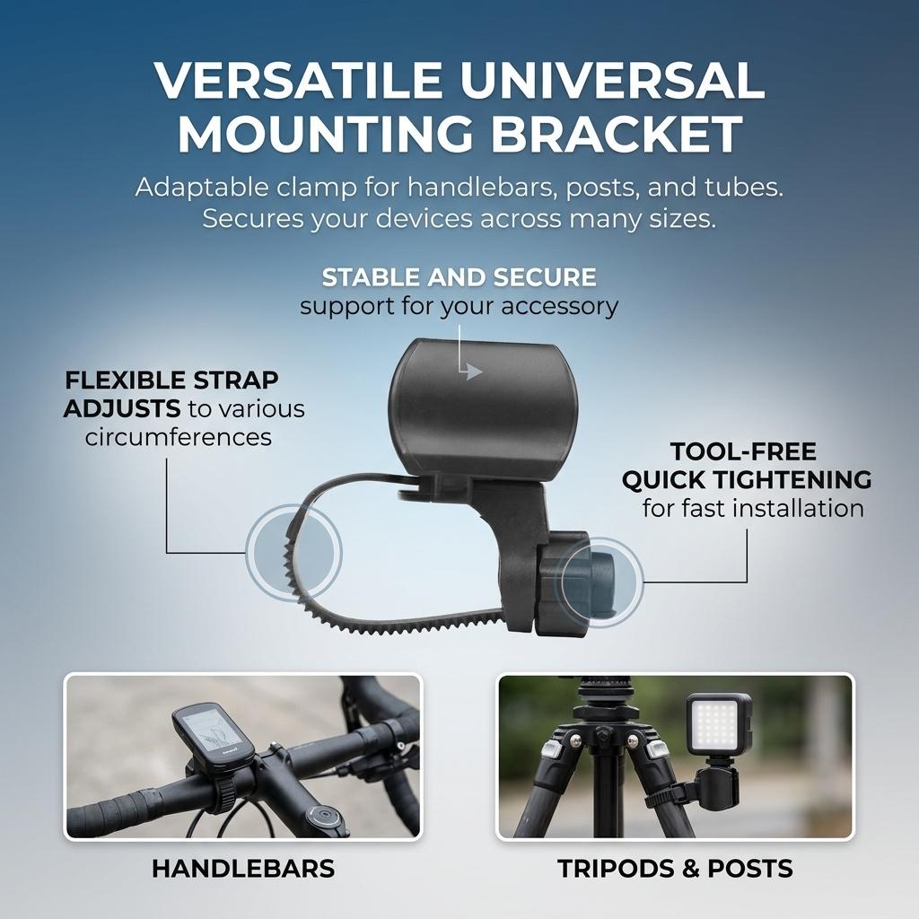360 Degree Rotatable Bike Light Holder ABS Material Handlebar Mount For 1.5-4.5cm Diameter