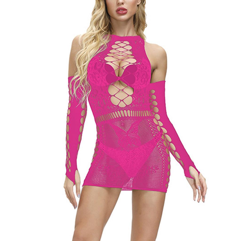 Ladies Sexy Lingerie Multicolor Lace Hollow Out Bag Hip Big Elastic Mesh Suit