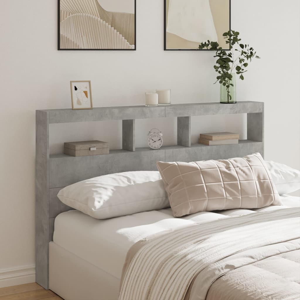 LED Headboard with Shelf Concrete Grey 160 x 17 x 102 cm