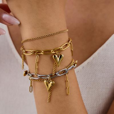 Layered Love Chain Titanium Steel Bracelet Minimalist Luxury Stacking Jewelry for Women