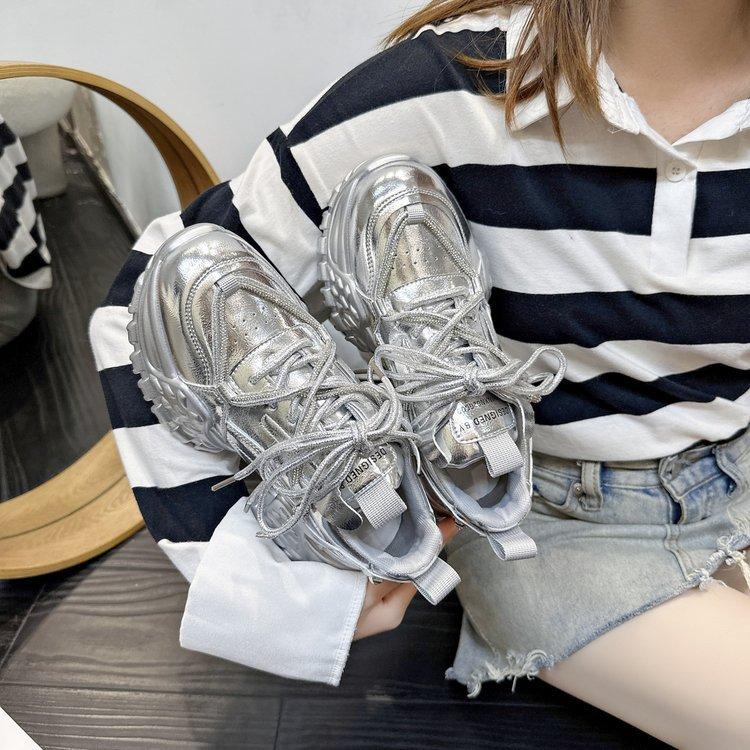 

Женская обувь новые весенние модели обувь на высокой платформе женская обувь маффин спортивная и повседневная женская обувь дышащая 40 серебряный