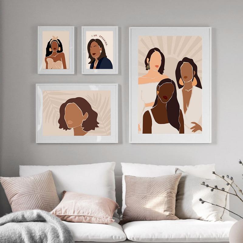 Fashion Black Girl Friends Party Boho Wall Art Canvas Painting Nordic Poster And Prints Bar Wall Pictures For Living Room Decor