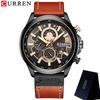CURREN Man WristWatch Chronograph Sport Men Watch Military Top Brand Luxury Gold Blue Genuine Leather Calendar Male Clock 8380