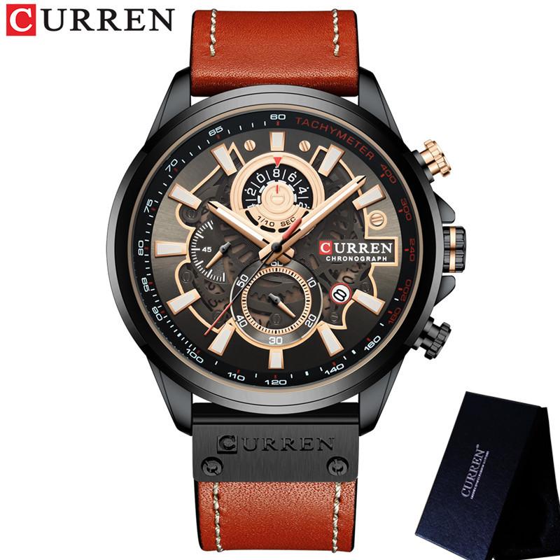 CURREN Man WristWatch Chronograph Sport Men Watch Military Top Brand Luxury Gold Blue Genuine Leather Calendar Male Clock 8380