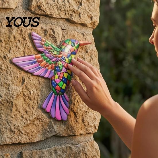 Modern Home Wall Ornament Metal Hummingbird Art Decor, Iron Colorful Bird Fence Decoration, Patio And Garden Decoration Outdoor Sculpture Hanging