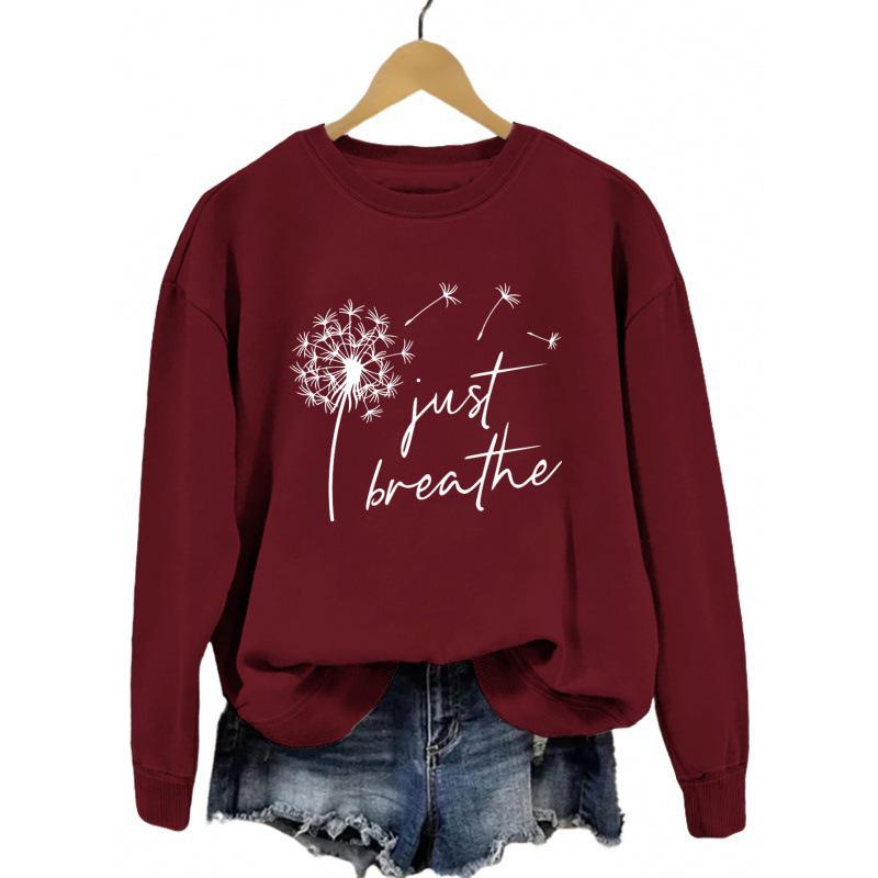 European & American 'Just Breathe' Dandelion Print Sweatshirt - Women's Casual Fashion Top