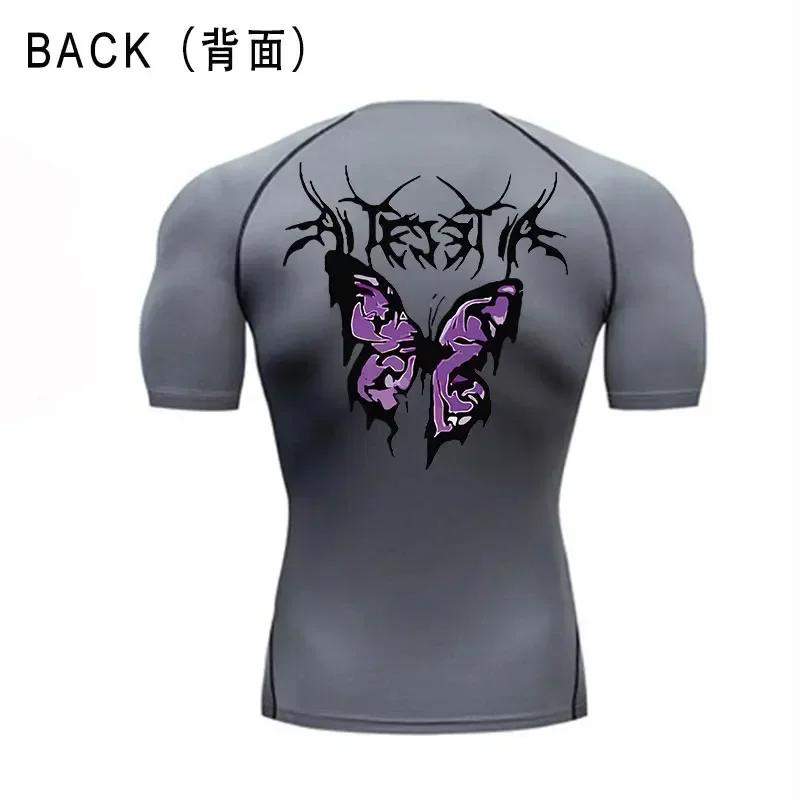 Gym Fitness T-shirt Sports Exercise Butterfly Print Short-sleeved Men's Running Tight Summer Sportswear Quick-drying Top