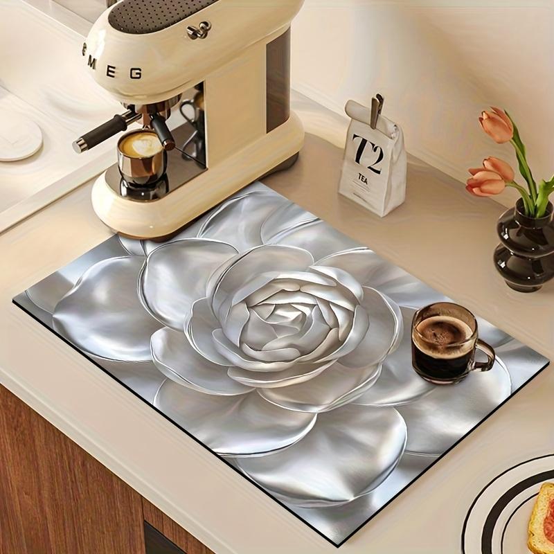 1Pcs Rubber Drying Mat With Lotus Pattern For Coffee Shop Restaurant Kitchen Carpet Tableware Durable Diatom Mud Table Mat Pet Mat Coffeeware