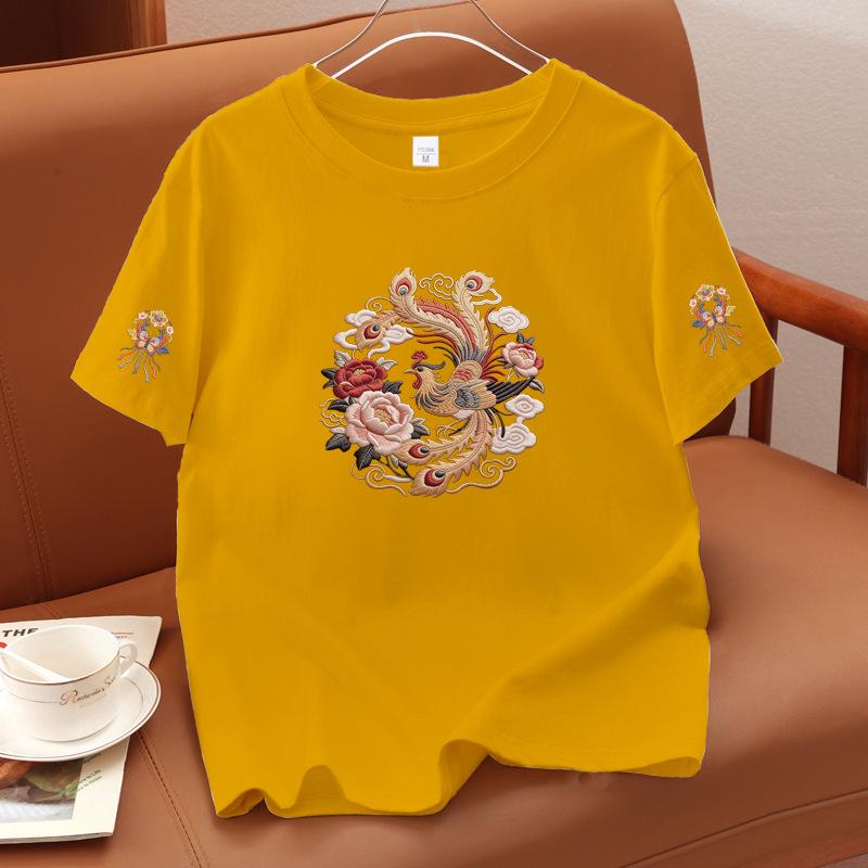 2026 Summer Unisex Pure Cotton Short Sleeve T-shirt with Chinese Style Print