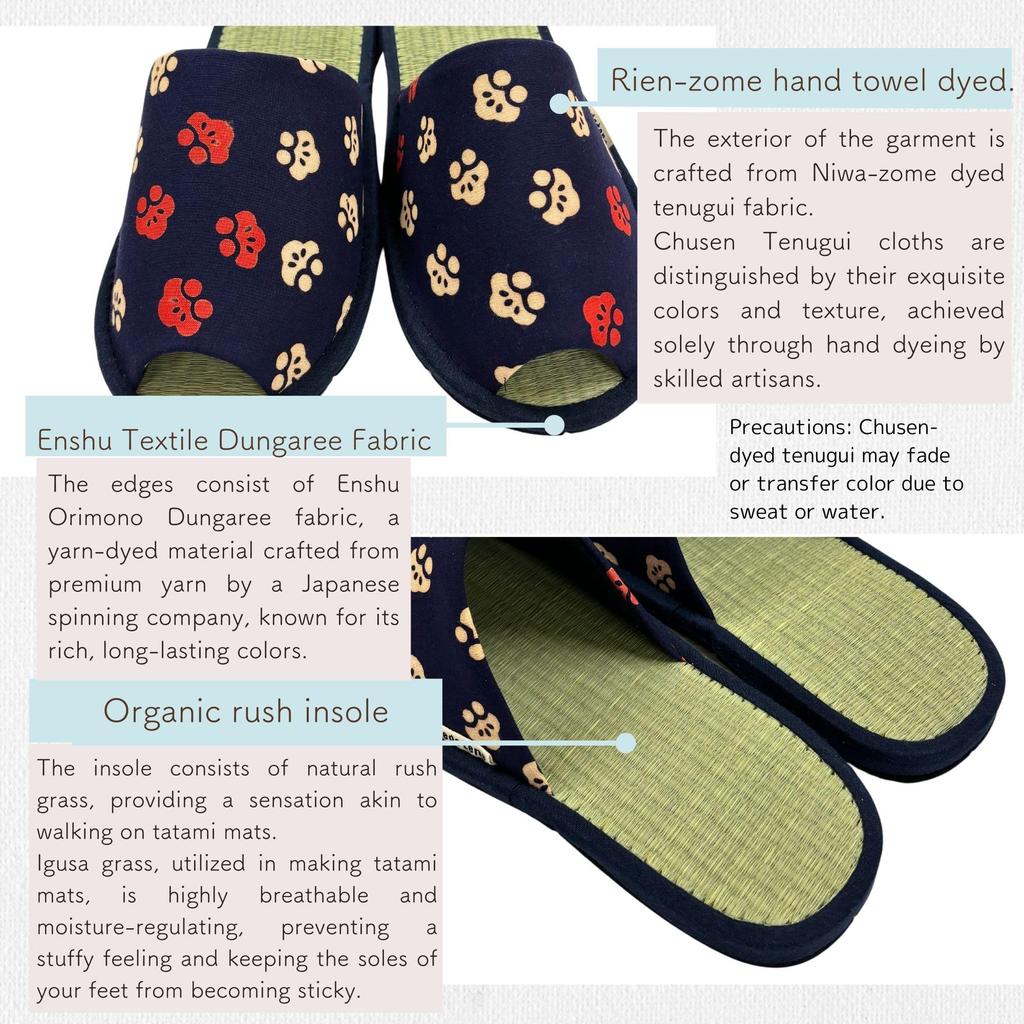 Edoten Indoor Hergestellt in Hergestellt mit Igusa Binsengewebe und Tenugui gefärbtem Vorderteil Außen Marineblau und Pflaumenmuster EVA Größe L Hausschuhe, Japan, Stoff, Öffnung,